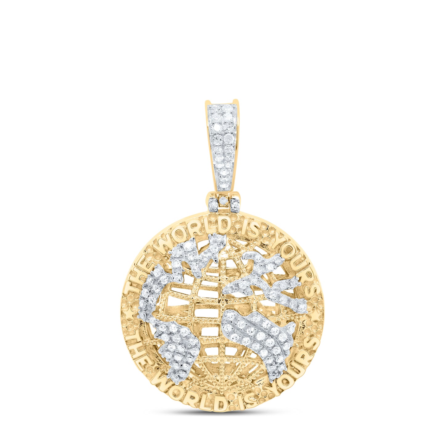 Sterling Silver Yellow-Tone or White-Tone 1/3 Ctw Natural Diamond "The World Is Yours" Mens Charm