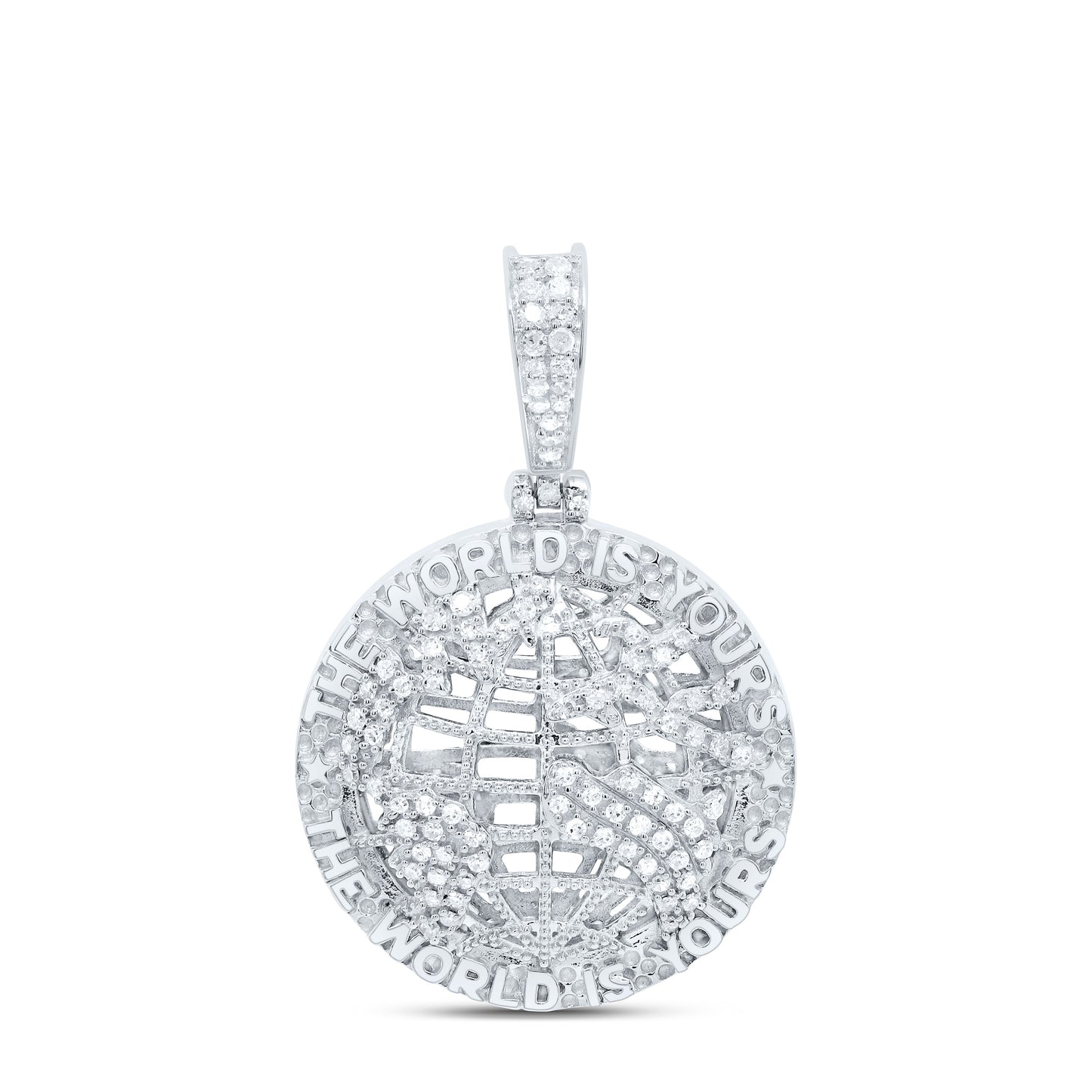 Sterling Silver Yellow-Tone or White-Tone 1/3 Ctw Natural Diamond "The World Is Yours" Mens Charm