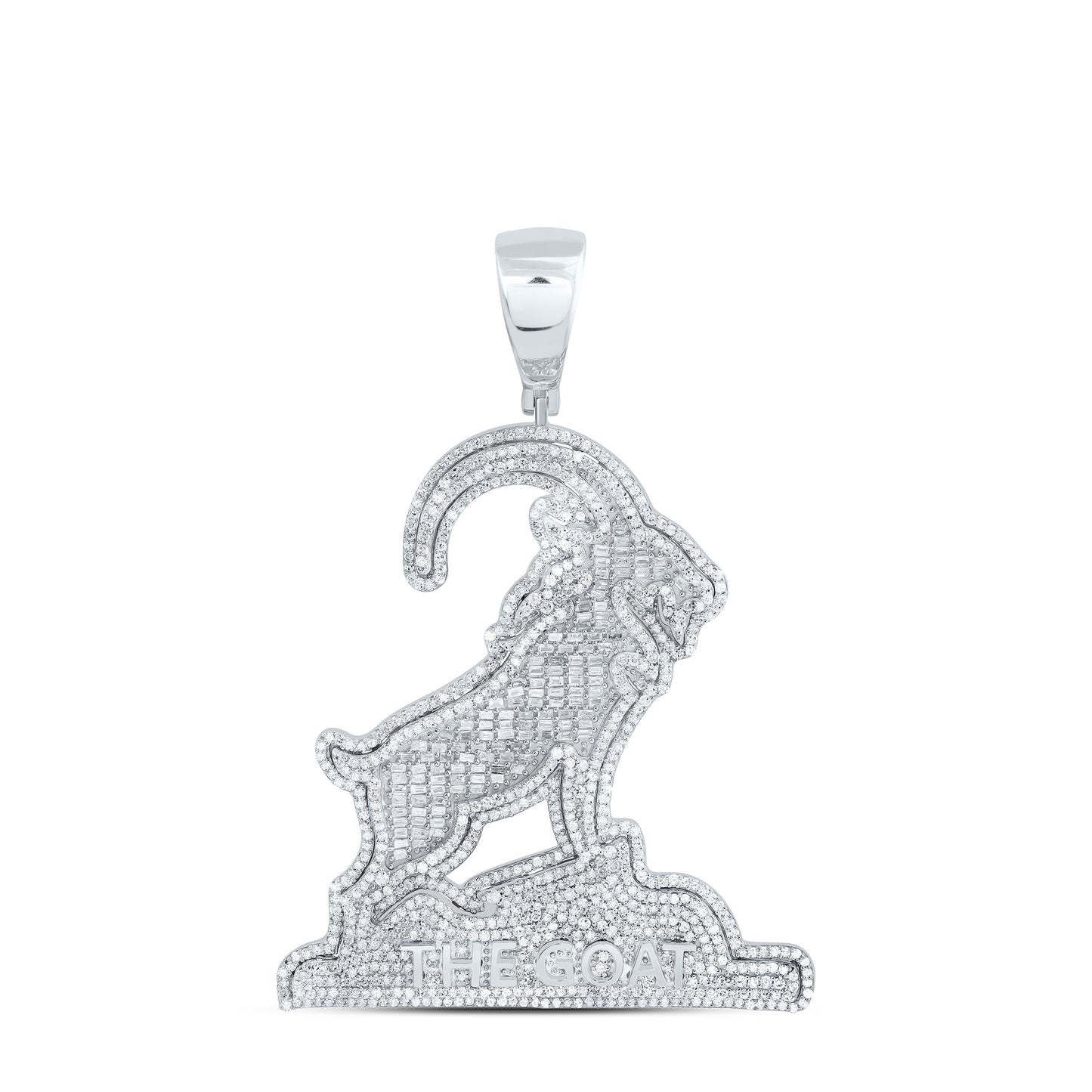 Sterling Silver Yellow-Tone or White-Tone 2 7/8 Ctw Natural Diamond Goat Mens Charm