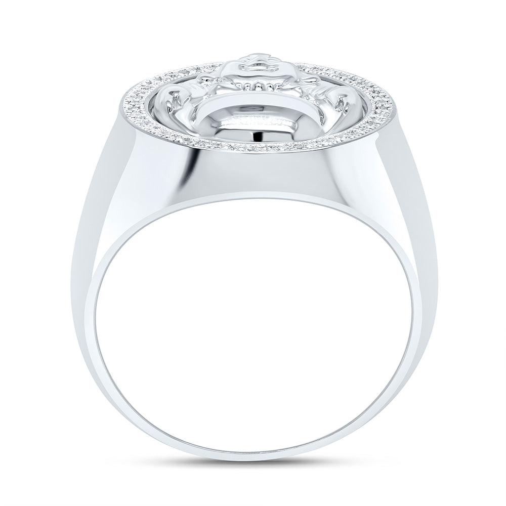 Sterling Silver Yellow-Tone or White-Tone 1/8 Ctw Natural Diamond Laughing Buddha Mens Ring, Mens Size: 8-12