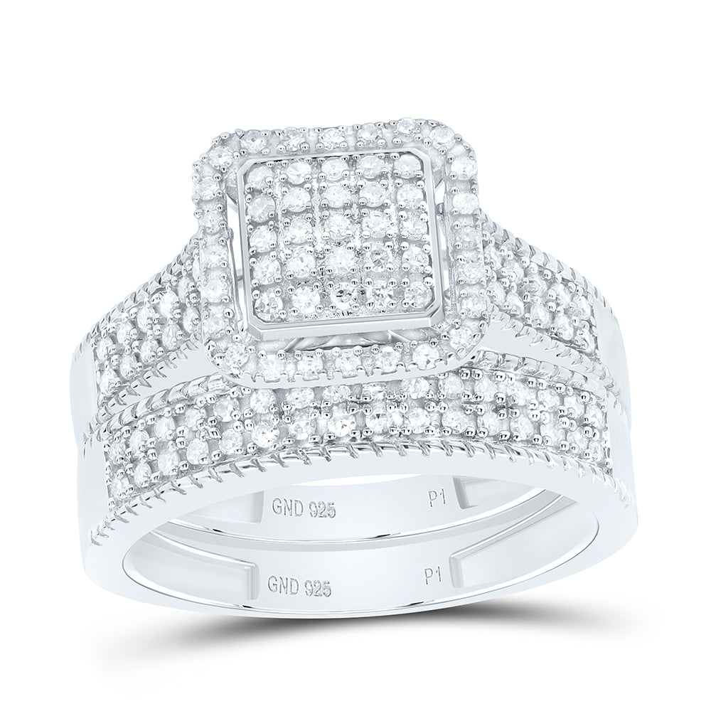 Sterling Silver Yellow-Tone or White-Tone 5/8 Ctw Natural Diamond Square Trio Set, Womens Size: 5-9, Mens Size: 8-12