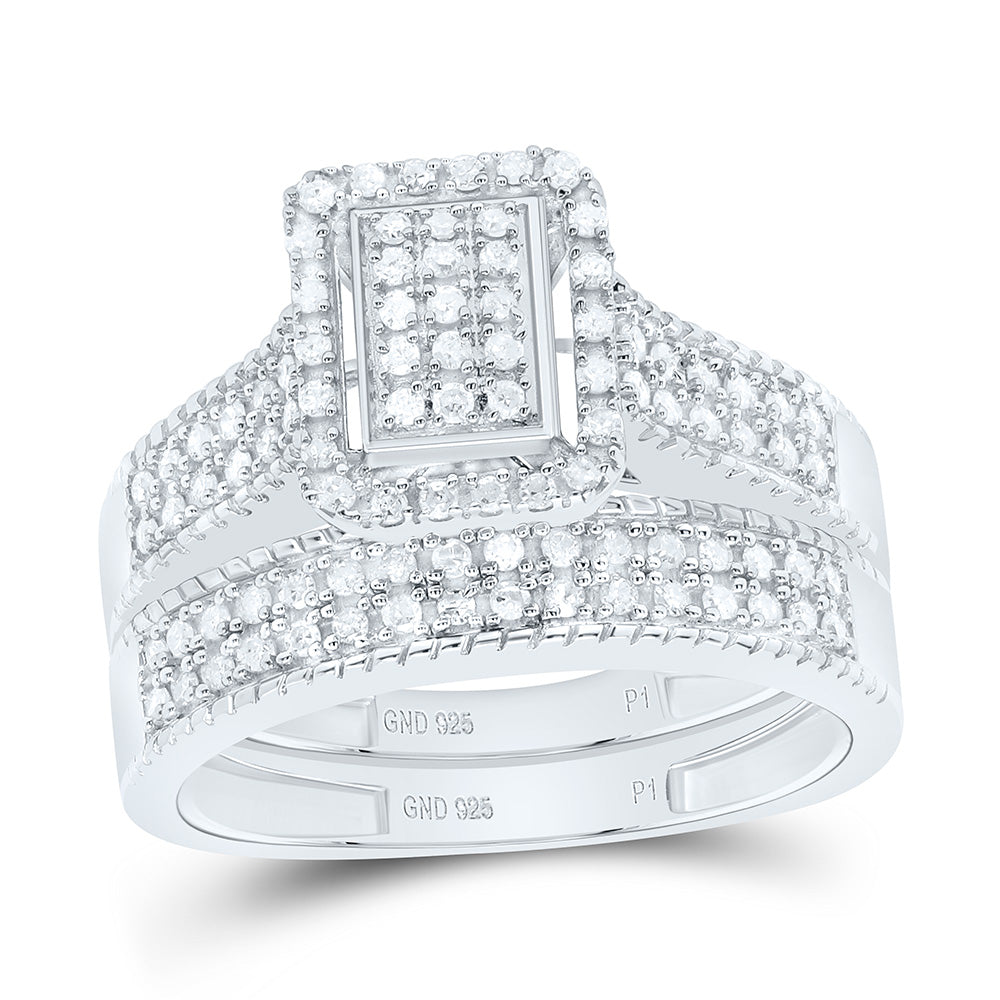 Sterling Silver Yellow-Tone or White-Tone 5/8 Ctw Natural Diamond Emerald Trio Set, Womens Size: 5-9, Mens Size: 8-12