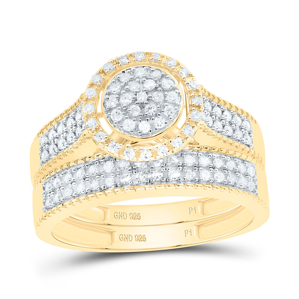 Sterling Silver Yellow-Tone or White-Tone 5/8 Ctw Natural Diamond Round Trio Set, Womens Size: 5-9, Mens Size: 8-12