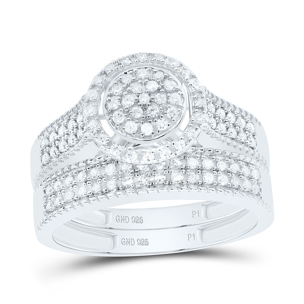 Sterling Silver Yellow-Tone or White-Tone 5/8 Ctw Natural Diamond Round Trio Set, Womens Size: 5-9, Mens Size: 8-12