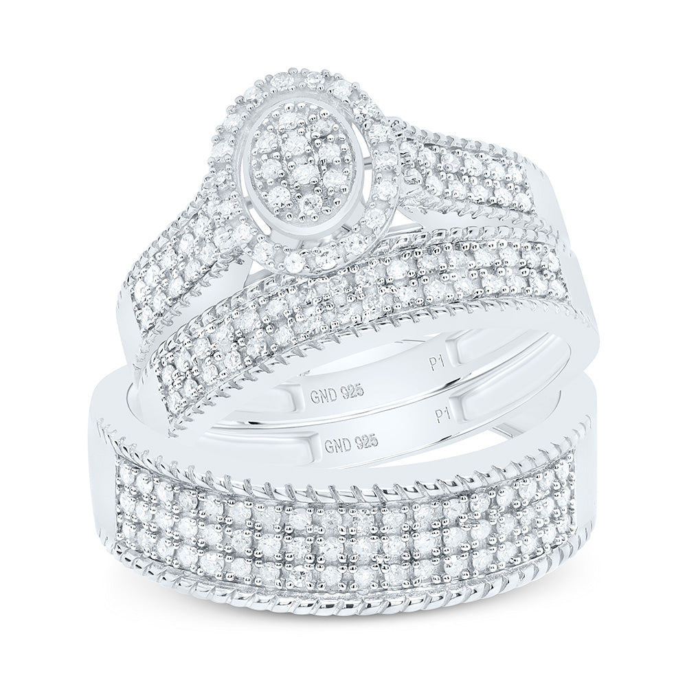 Sterling Silver 1/2Cttw Natural Diamond Gift Oval Trio Set