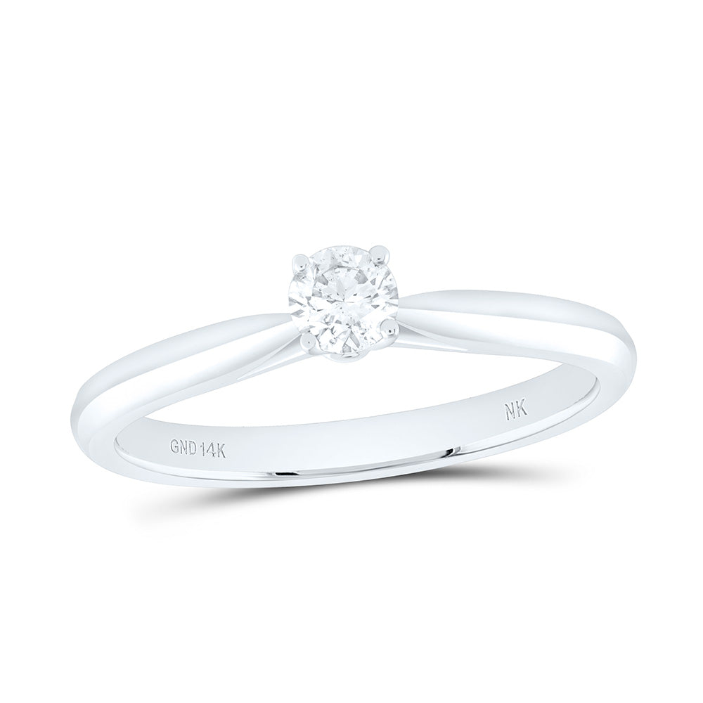 14K White Gold 1/4 Ct Natural Diamond Round Solitaire Ring, Womens Size: 5-9