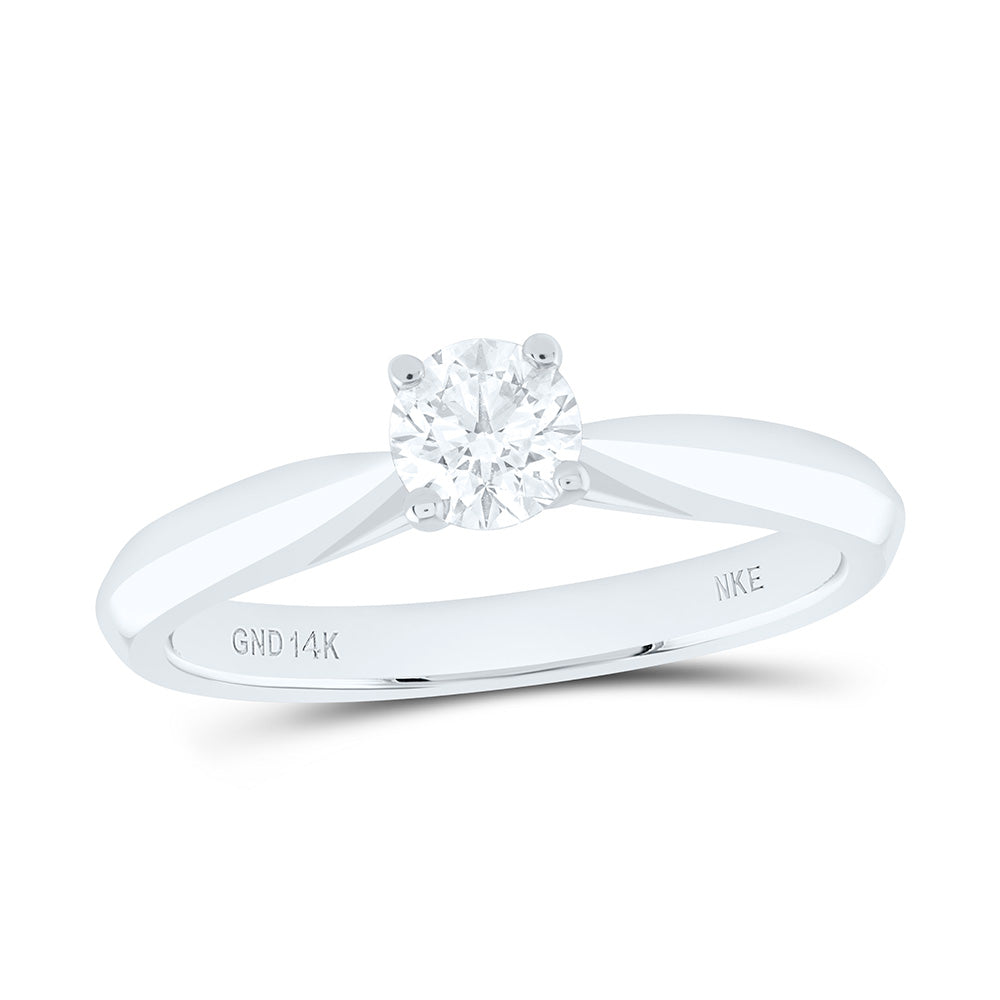 14K Yellow or White Gold 1/2 Ct Natural Diamond Round Solitaire Ring, Womens Size: 5-9