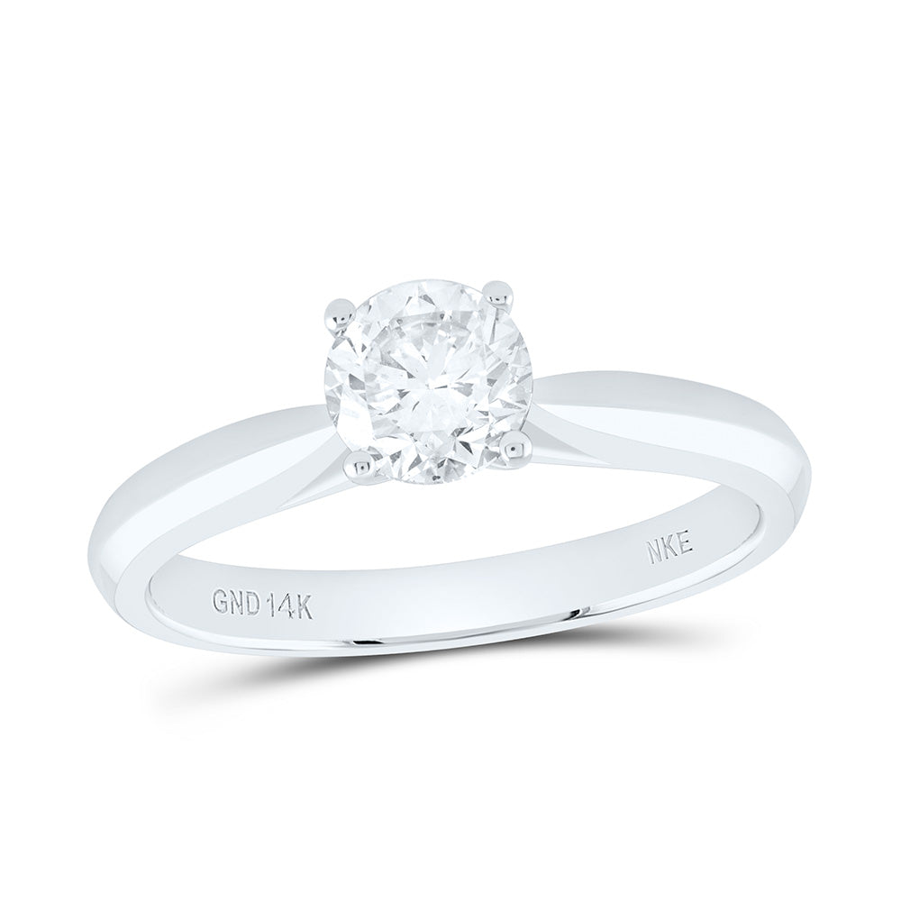 14K Yellow or White Gold 1 Ct Natural Diamond Round Solitaire Ring, Womens Size: 5-9