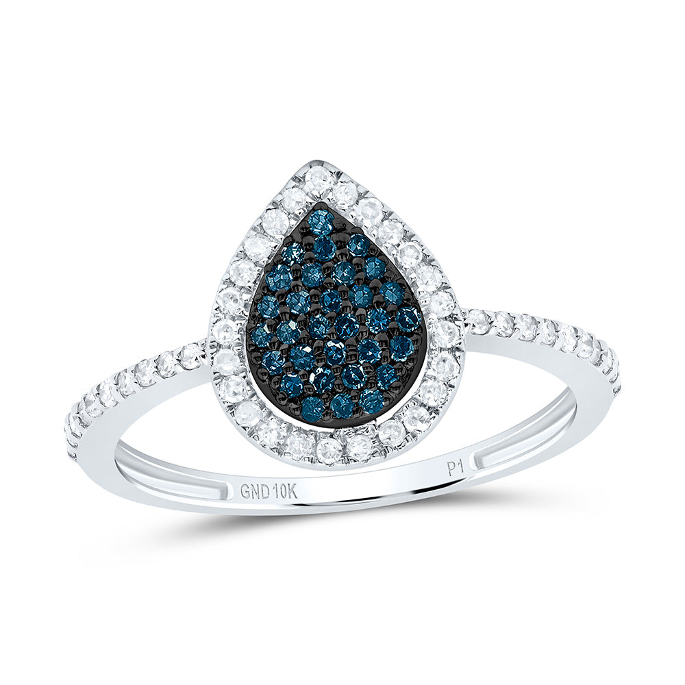 10K Yellow or White Gold 1/3 Ctw Natural Diamond Blue Diamond Pear Ring, Womens Size: 5-9