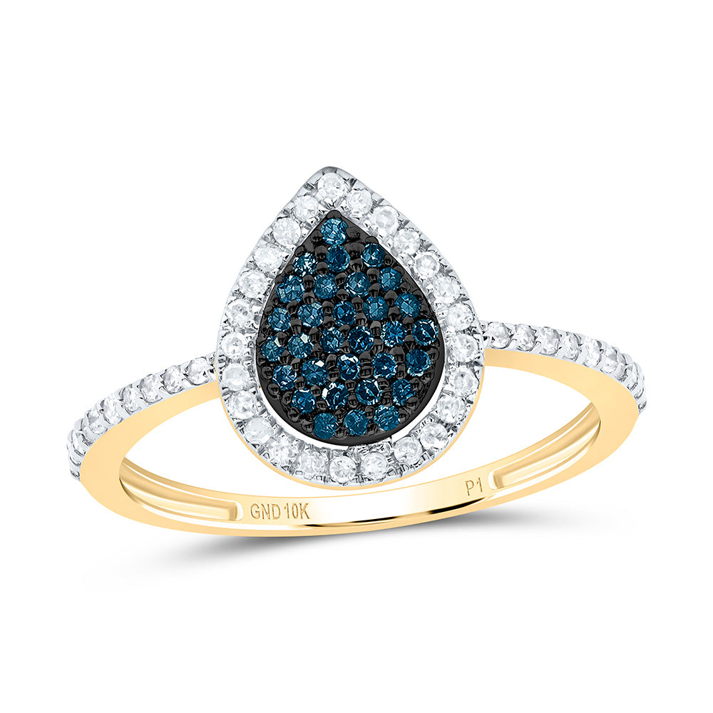 10K Yellow or White Gold 1/3 Ctw Natural Diamond Blue Diamond Pear Ring, Womens Size: 5-9