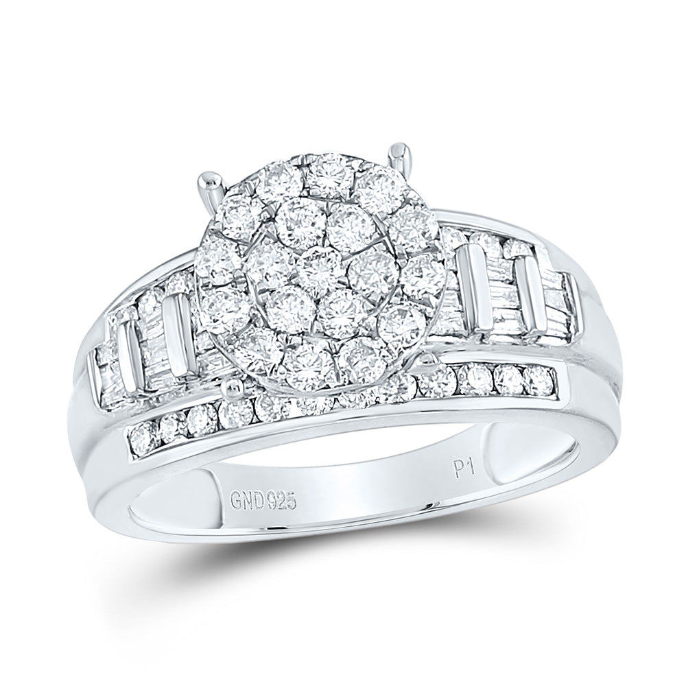 Sterling Silver White-Tone 1 Ctw Natural Diamond Ring, Womens Size: 5-9