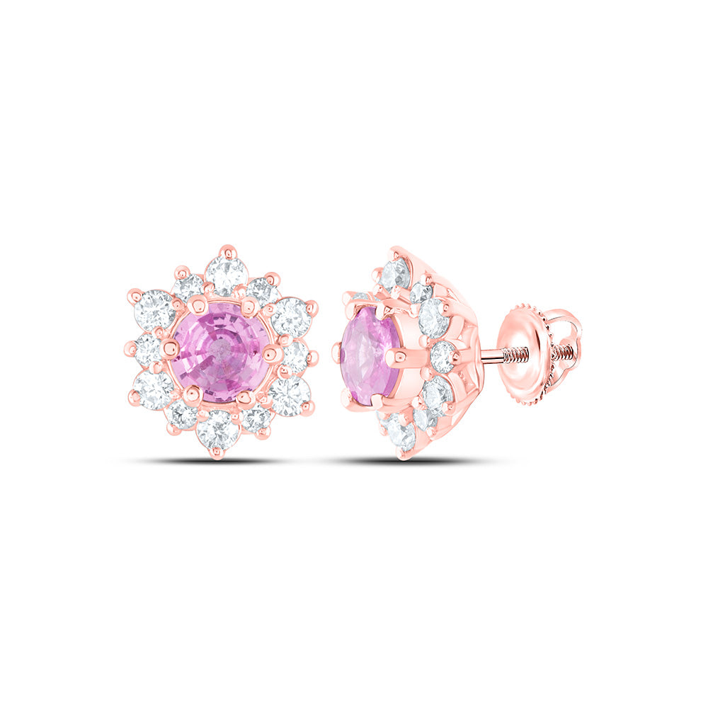 14K White or Rose Gold 3/8 Ctw Diamond 4.5MM Round Pink Sapphire Natural Gem Earring