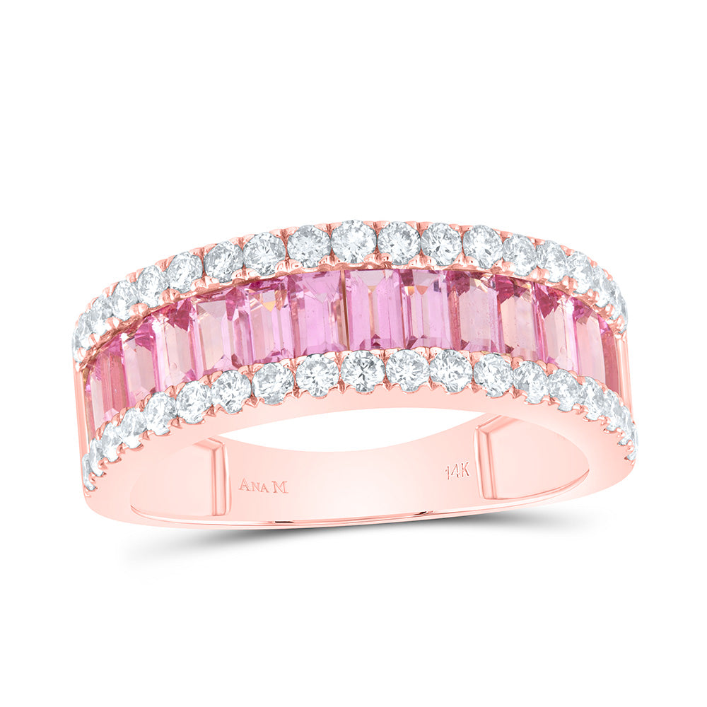 14K White Or Rose Gold 5/8 Cttw Natural Diamond 1 3/4Cttw Baguette Pink Sapphire Ladies Band