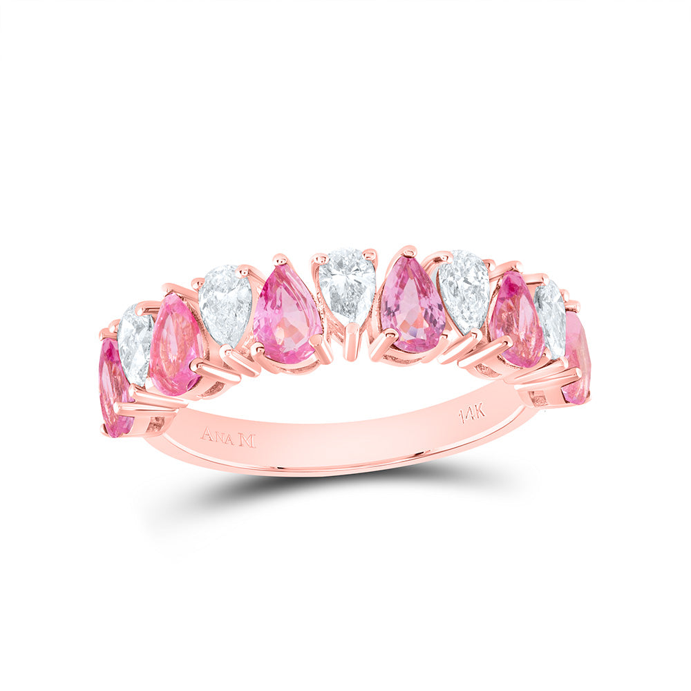 14K White or Rose Gold 3/4 Ctw Diamond 1 1/3 Ctw Pear Pink Sapphire Natural Gem Ring, Womens Size: 5-9