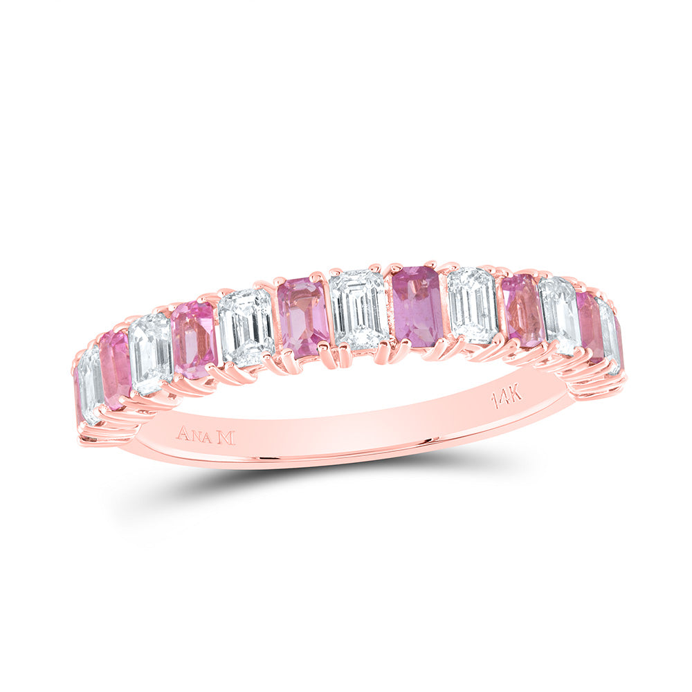 14K White or Rose Gold 1/2 Ctw Diamond 3/4 Ctw Pink Sapphire Natural Gem Ring, Womens Size: 5-9