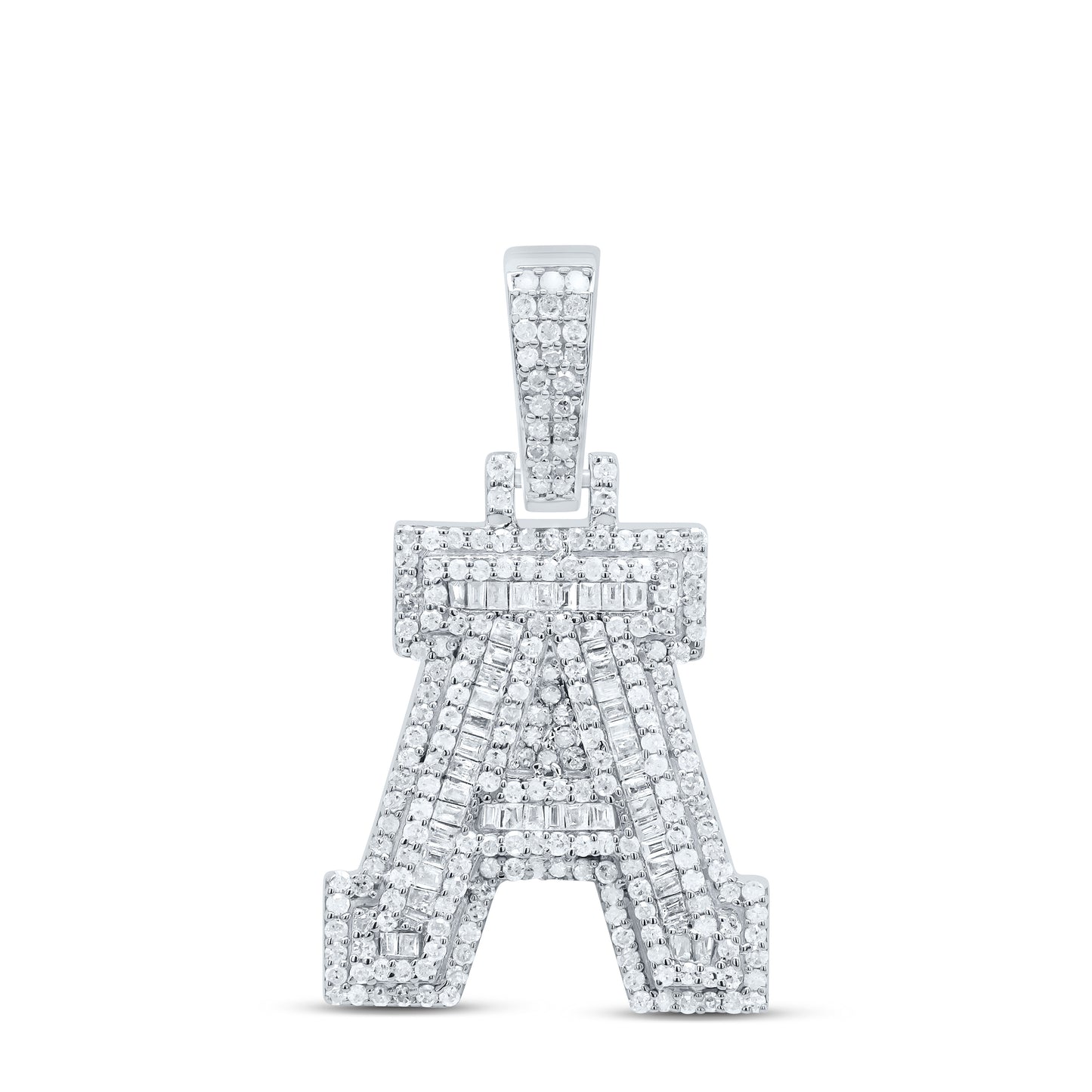 Sterling Silver White-Tone Natural Diamond Mens Initial Pendant