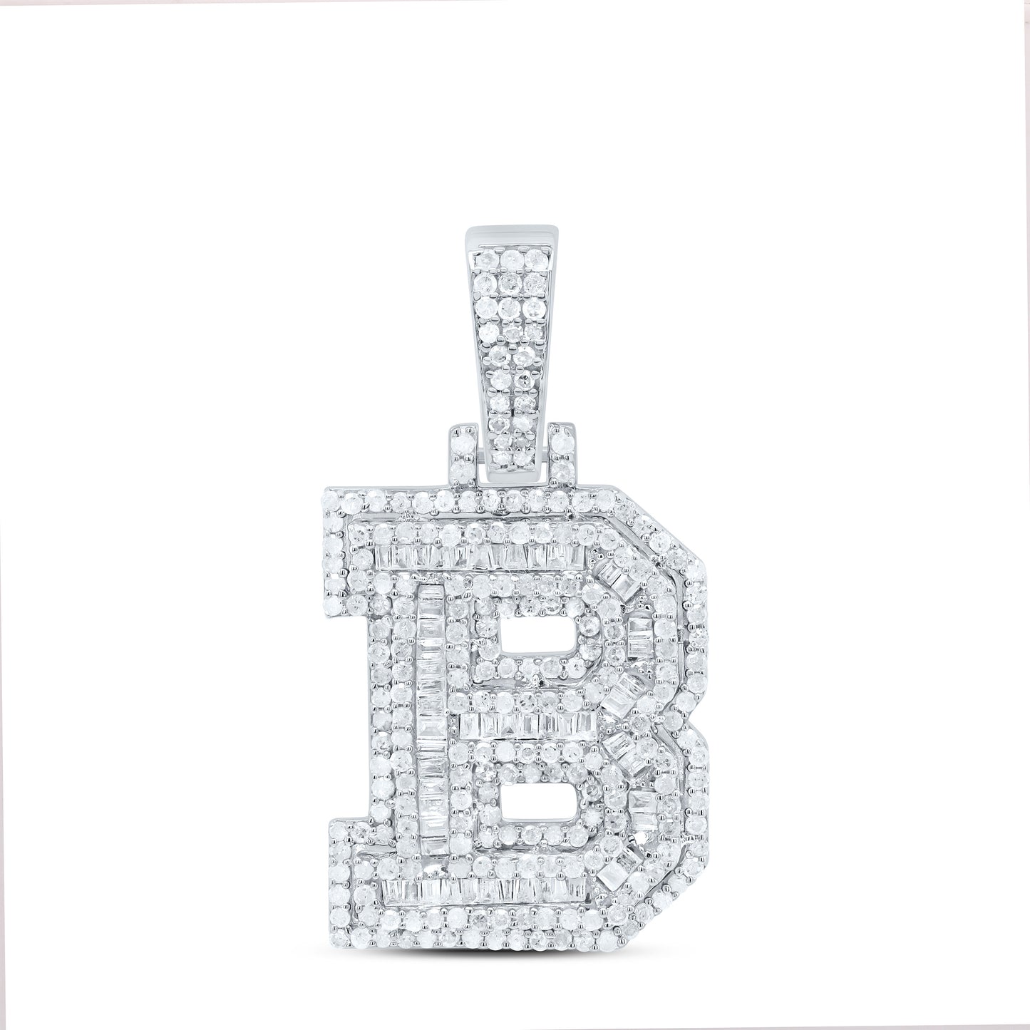 Sterling Silver White-Tone Natural Diamond Mens Initial Pendant