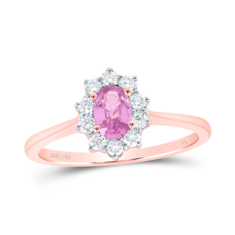 14K White or Rose Gold 1/4 Ctw Diamond 6X4MM Oval Pink Sapphire Natural Gem Ring, Womens Size: 5-9