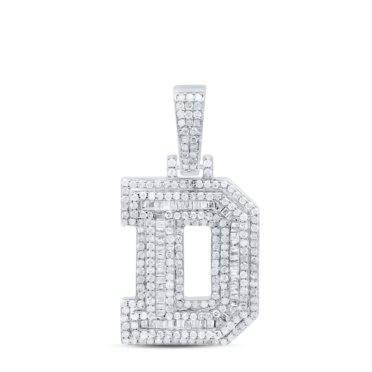Sterling Silver White-Tone Natural Diamond Mens Initial Pendant