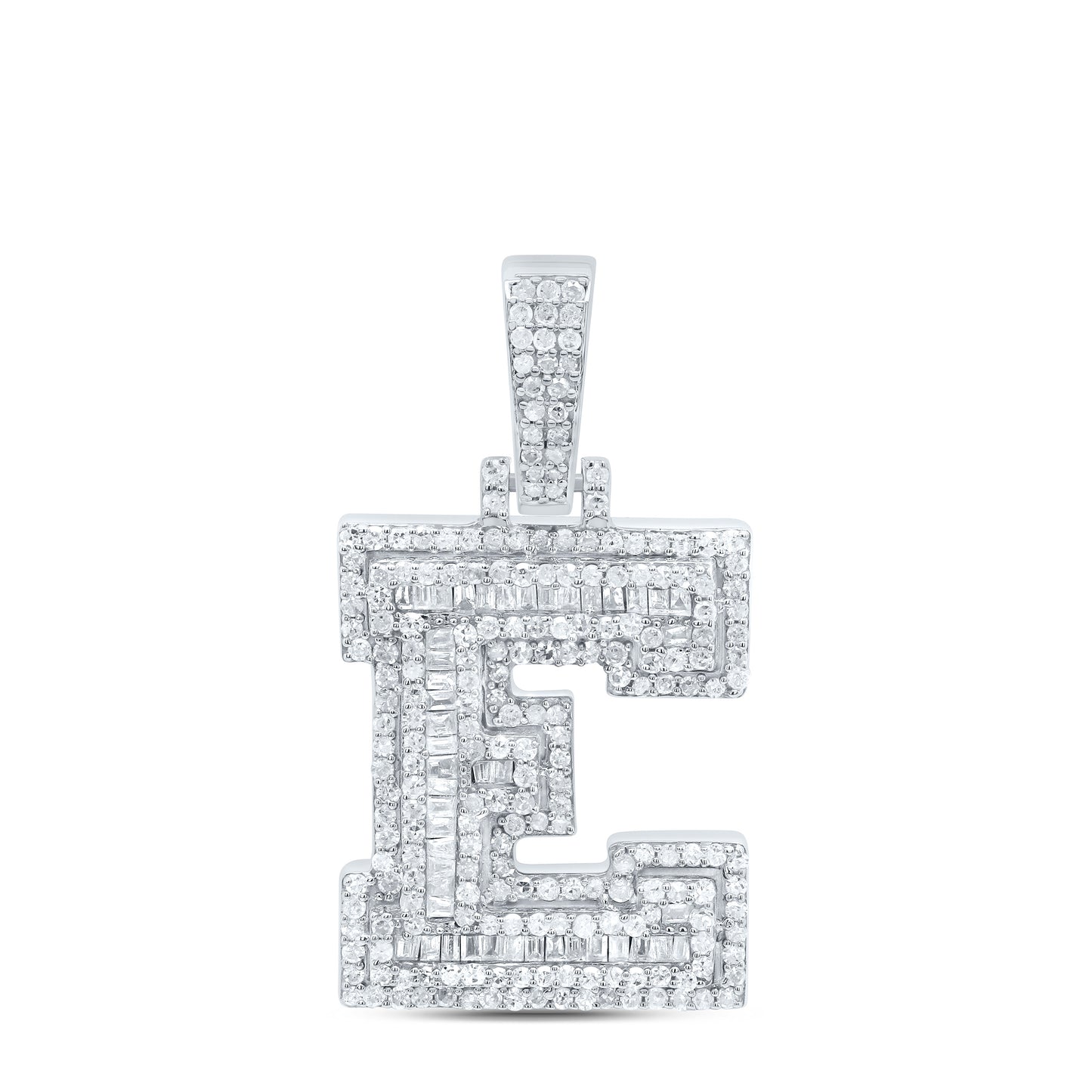 Sterling Silver White-Tone Natural Diamond Mens Initial Pendant