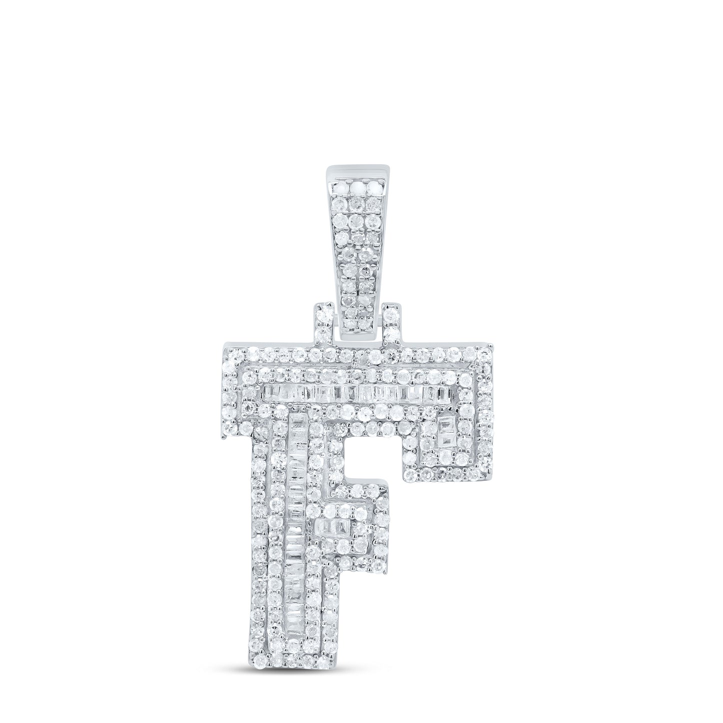 Sterling Silver White-Tone Natural Diamond Mens Initial Pendant