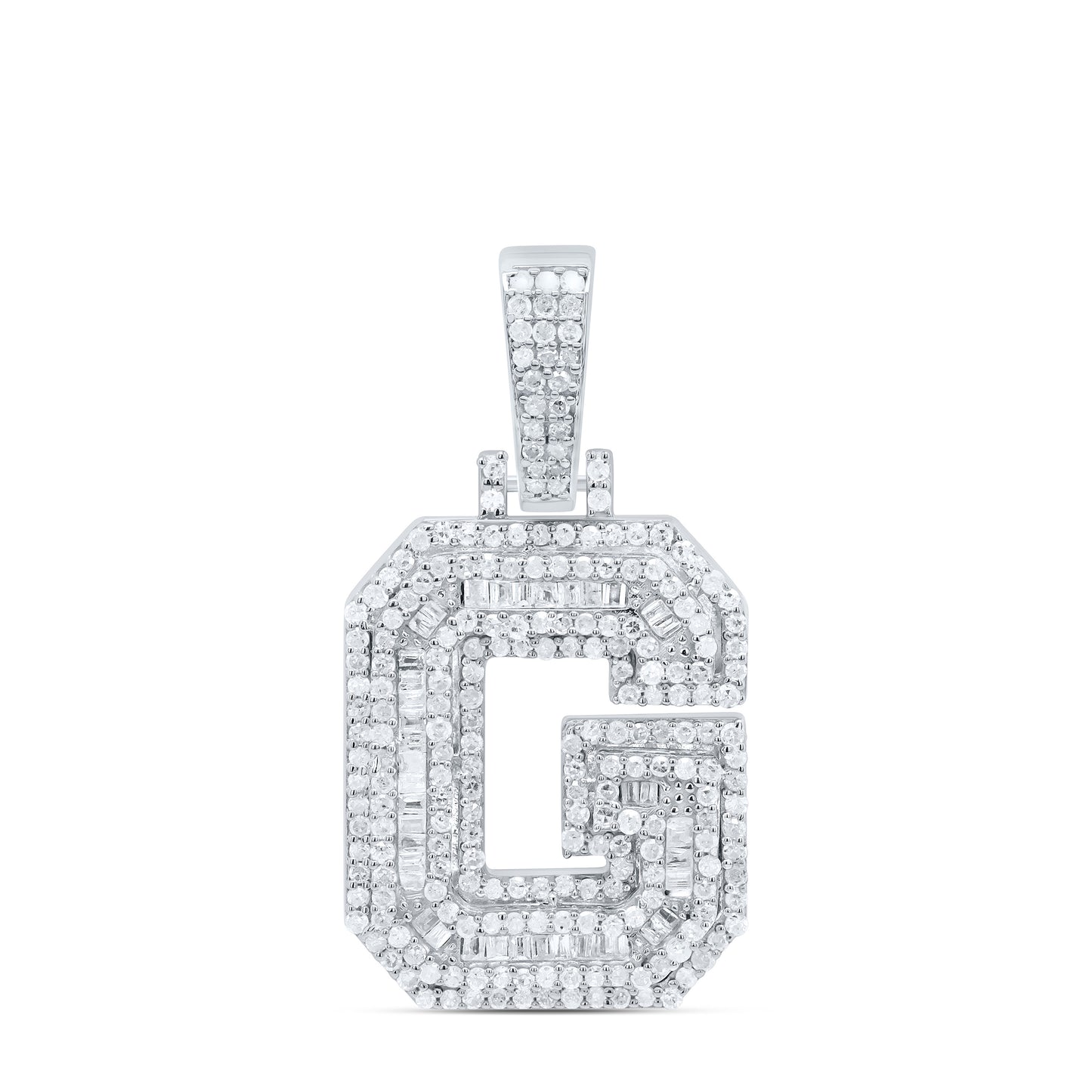Sterling Silver White-Tone Natural Diamond Mens Initial Pendant