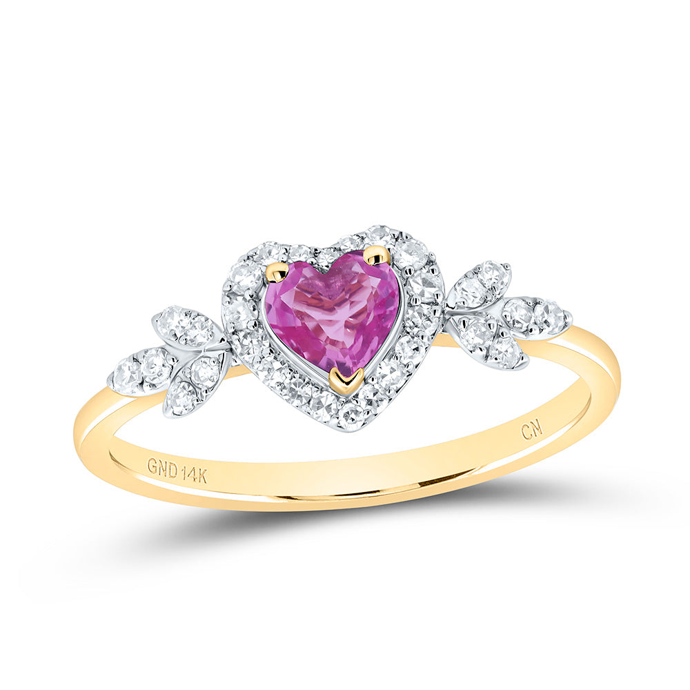 14K Yellow or White or Rose Gold 1/5 Ctw Diamond 4.5MM Pink Sapphire Natural Gem Heart Ring, Womens Size: 5-9