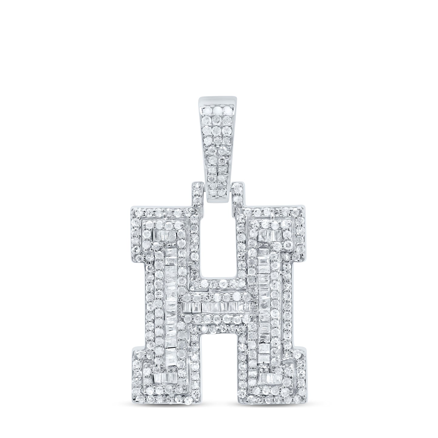 Sterling Silver White-Tone Natural Diamond Mens Initial Pendant