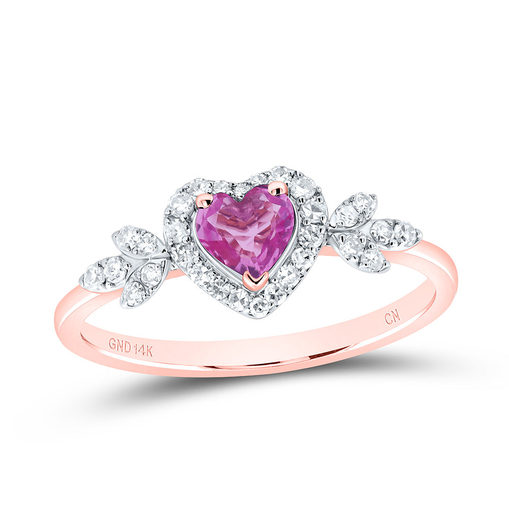 14K Yellow or White or Rose Gold 1/5 Ctw Diamond 4.5MM Pink Sapphire Natural Gem Heart Ring, Womens Size: 5-9