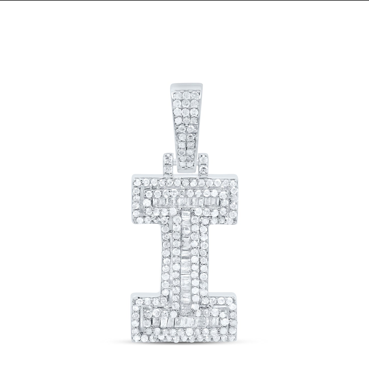 Sterling Silver White-Tone Natural Diamond Mens Initial Pendant