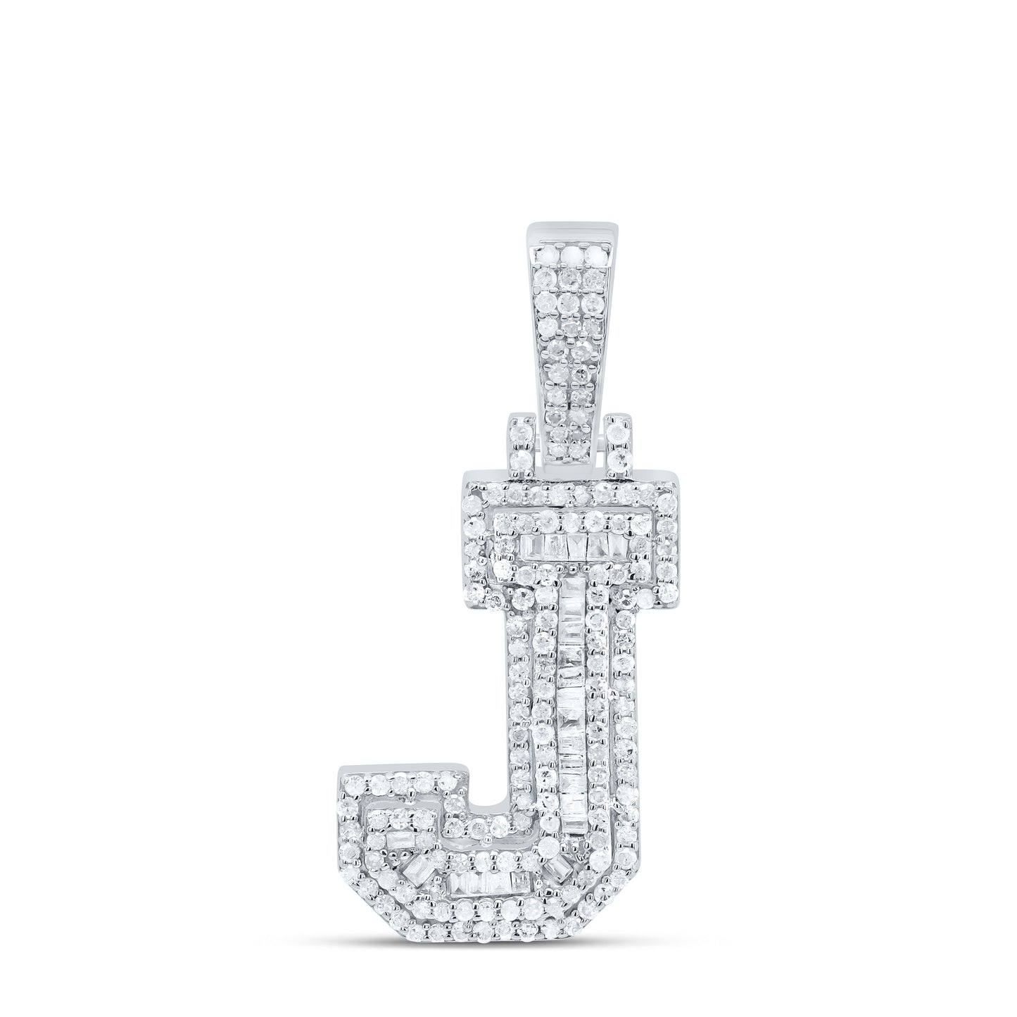 Sterling Silver White-Tone Natural Diamond Mens Initial Pendant