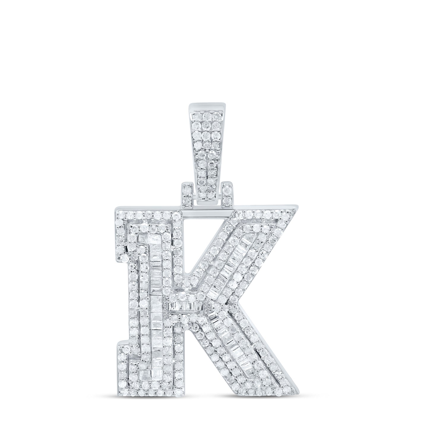 Sterling Silver White-Tone Natural Diamond Mens Initial Pendant