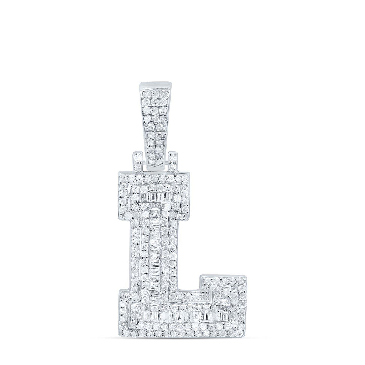 Sterling Silver White-Tone Natural Diamond Mens Initial Pendant