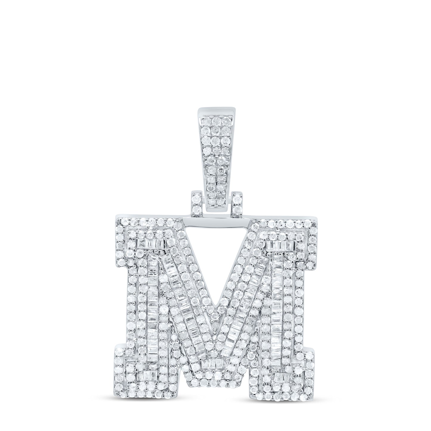 Sterling Silver White-Tone Natural Diamond Mens Initial Pendant