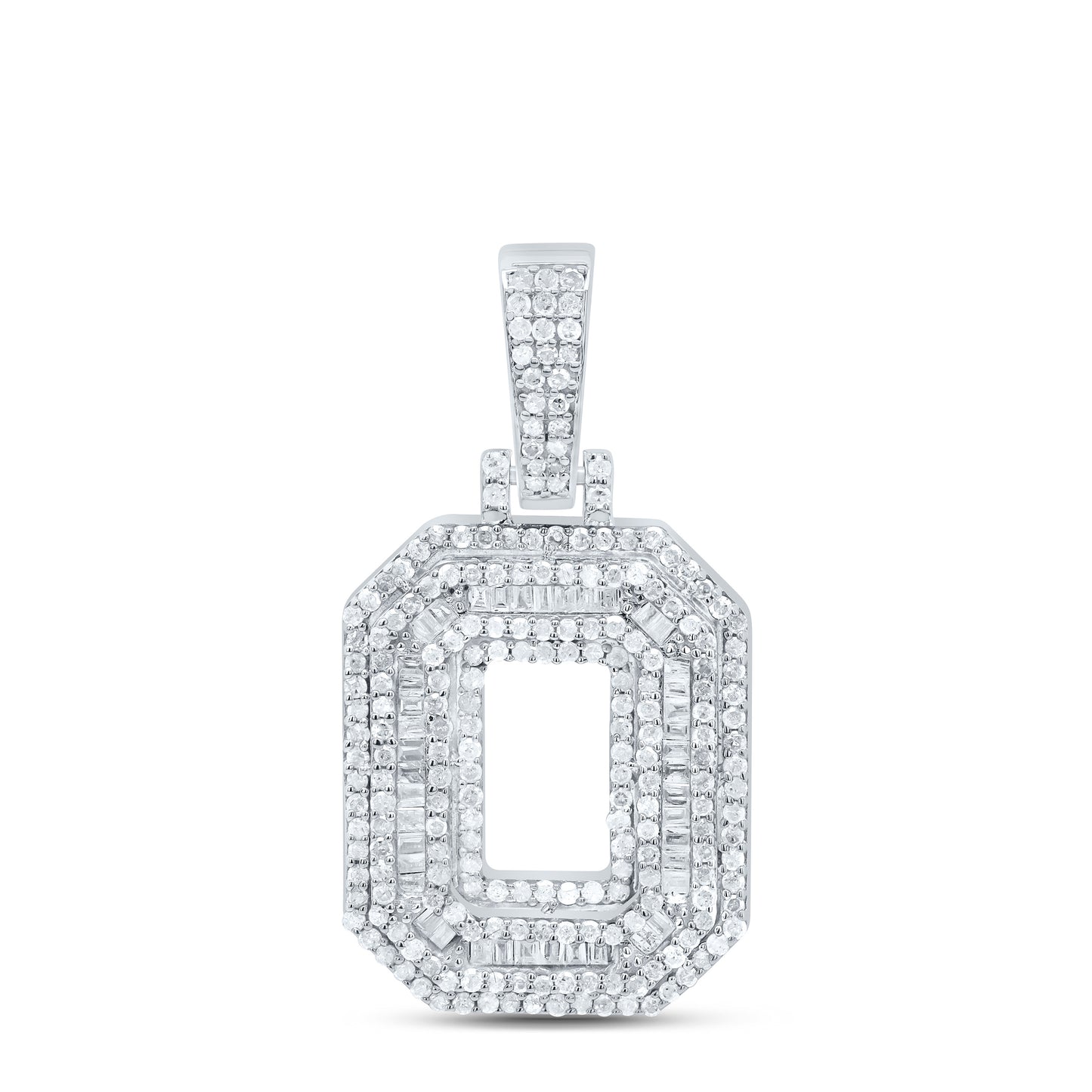 Sterling Silver White-Tone Natural Diamond Mens Initial Pendant