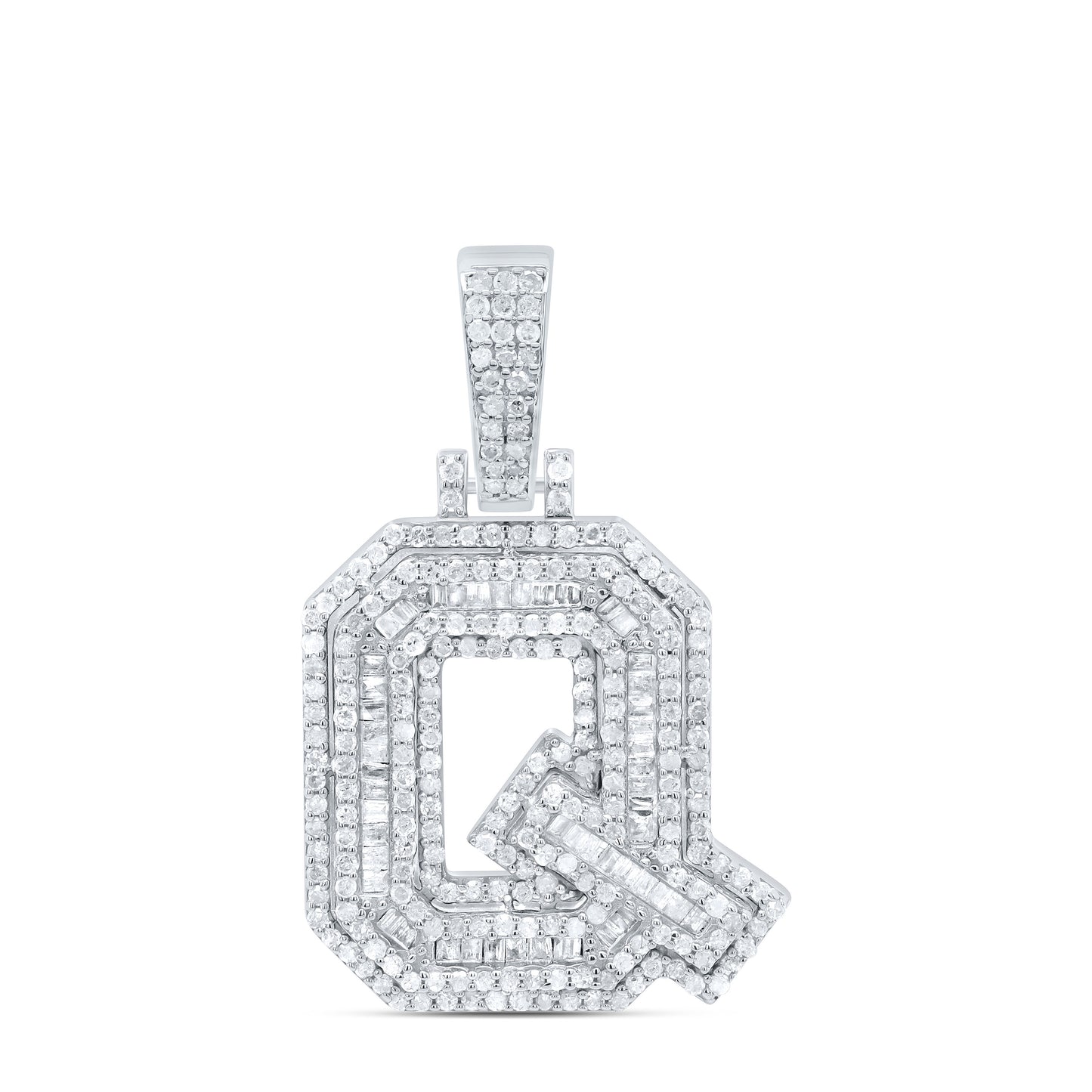 Sterling Silver White-Tone Natural Diamond Mens Initial Pendant