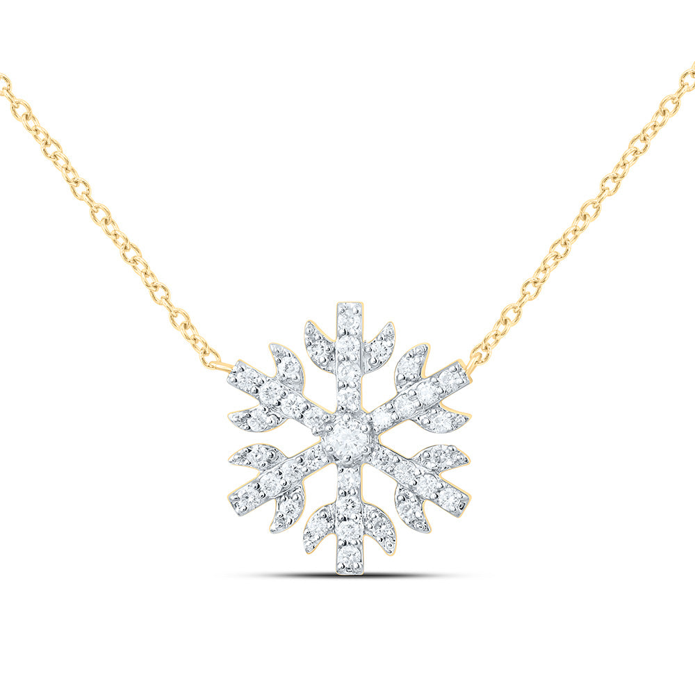 14K Yellow or White Gold 1/4 Ctw Natural Diamond Fashion Snowflake Necklace (17 Inch)