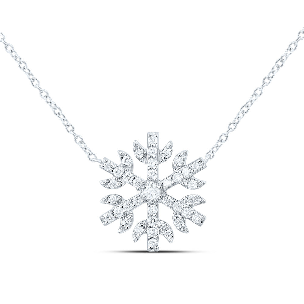 14K Yellow or White Gold 1/4 Ctw Natural Diamond Fashion Snowflake Necklace (17 Inch)