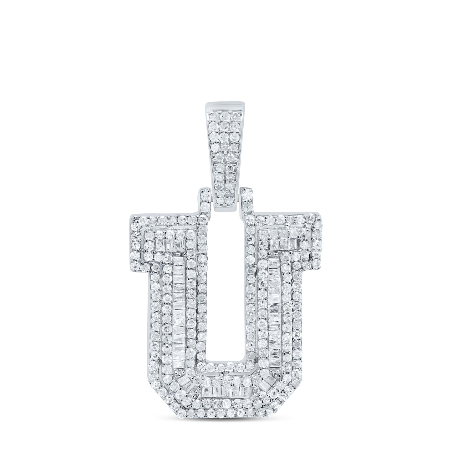 Sterling Silver White-Tone Natural Diamond Mens Initial Pendant