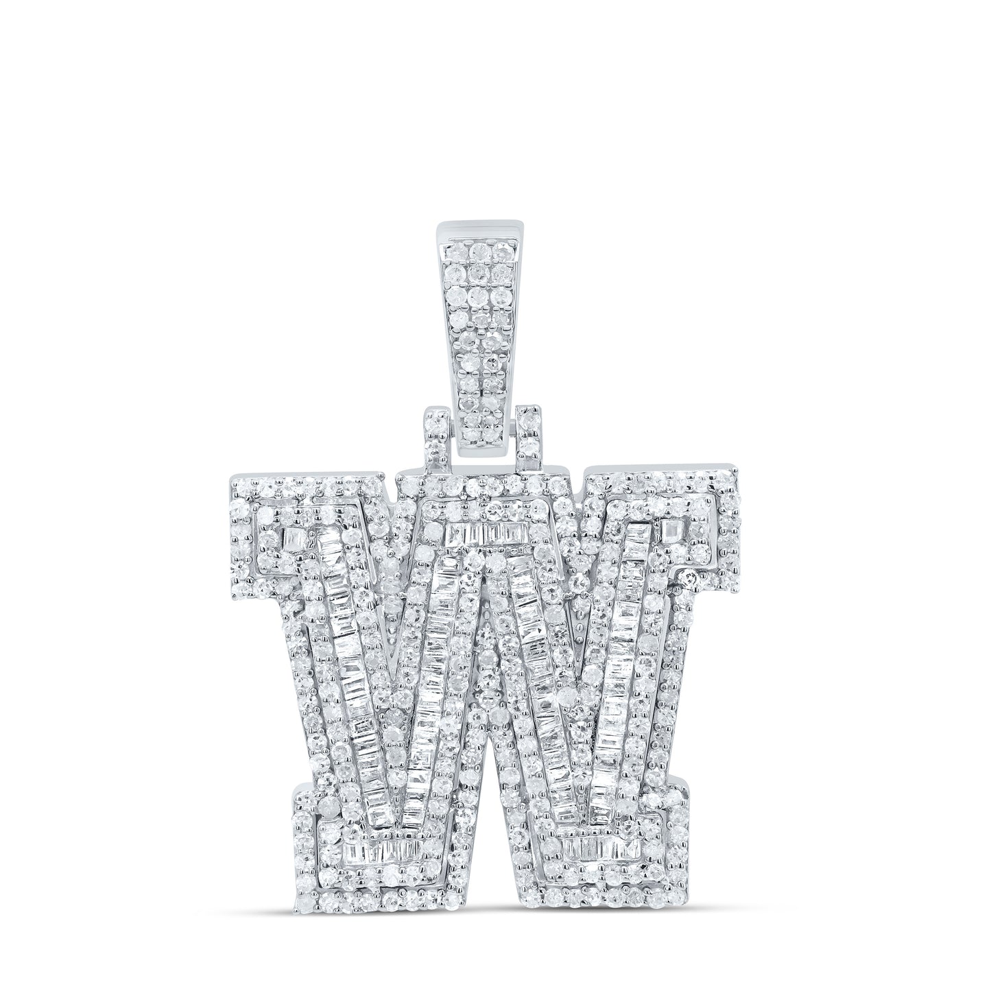 Sterling Silver White-Tone Natural Diamond Mens Initial Pendant