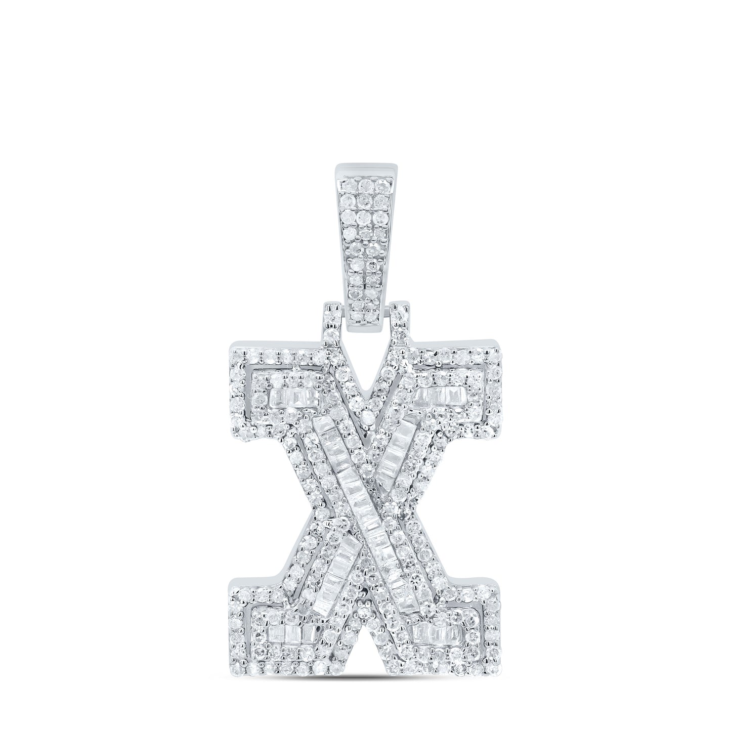 Sterling Silver White-Tone Natural Diamond Mens Initial Pendant