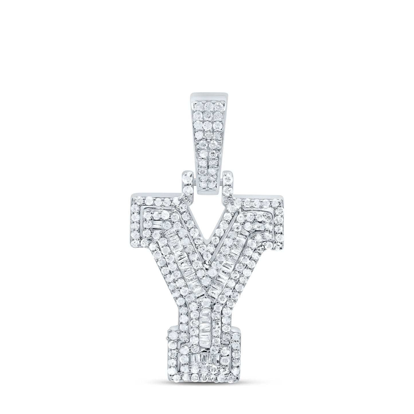 Sterling Silver White-Tone Natural Diamond Mens Initial Pendant