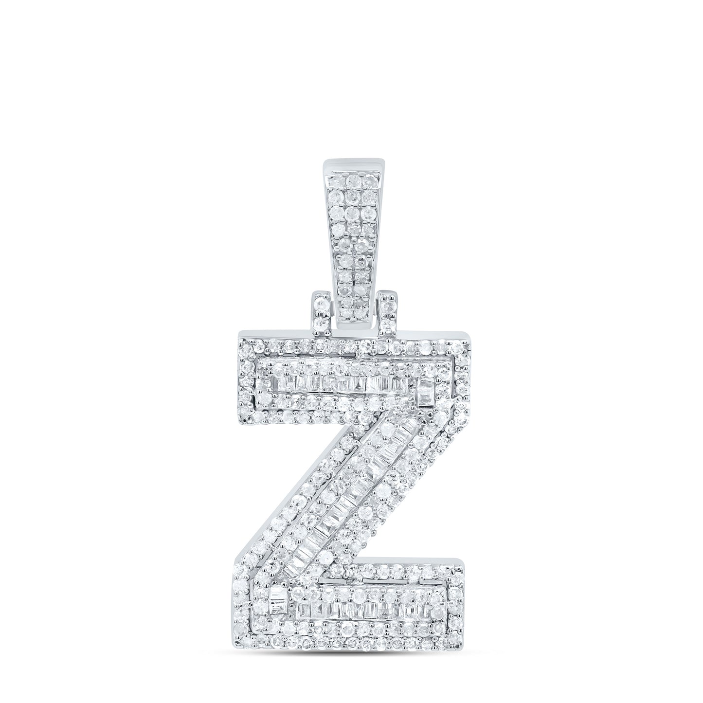 Sterling Silver White-Tone Natural Diamond Mens Initial Pendant