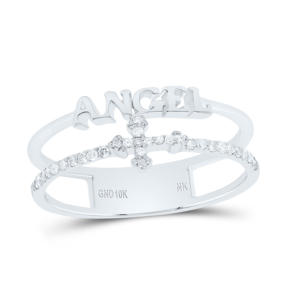 10K Yellow Or White Gold 1/10Cttw Natural Diamond Nk Gift "Angel" Cross Ring