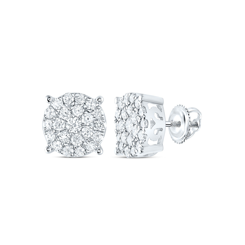 10K Yellow or White Gold 1 1/2 Ctw Natural Diamond Round Stud Earring