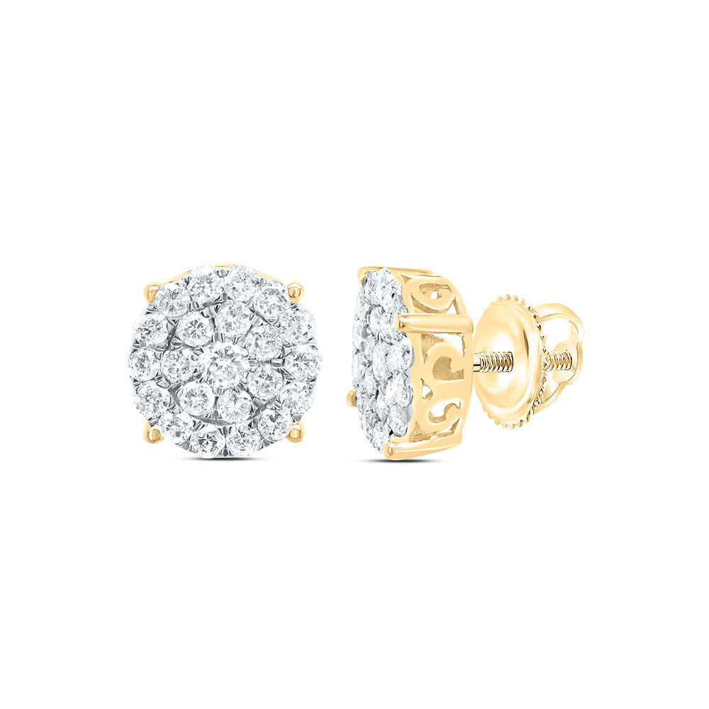 Sterling Silver Yellow-Tone 1 1/2 Ctw Natural Diamond Round Stud Earring