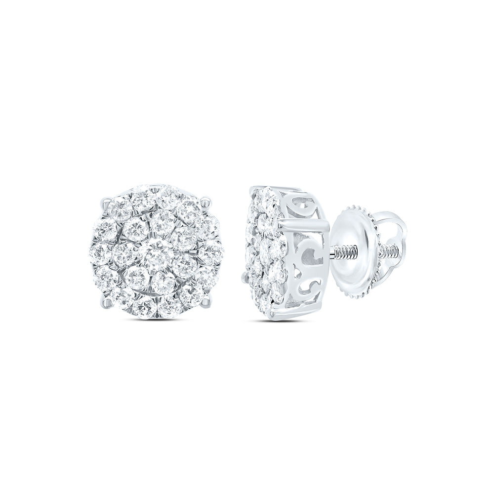 Sterling Silver White-Tone 1 1/2 Ctw Natural Diamond Round Stud Earring