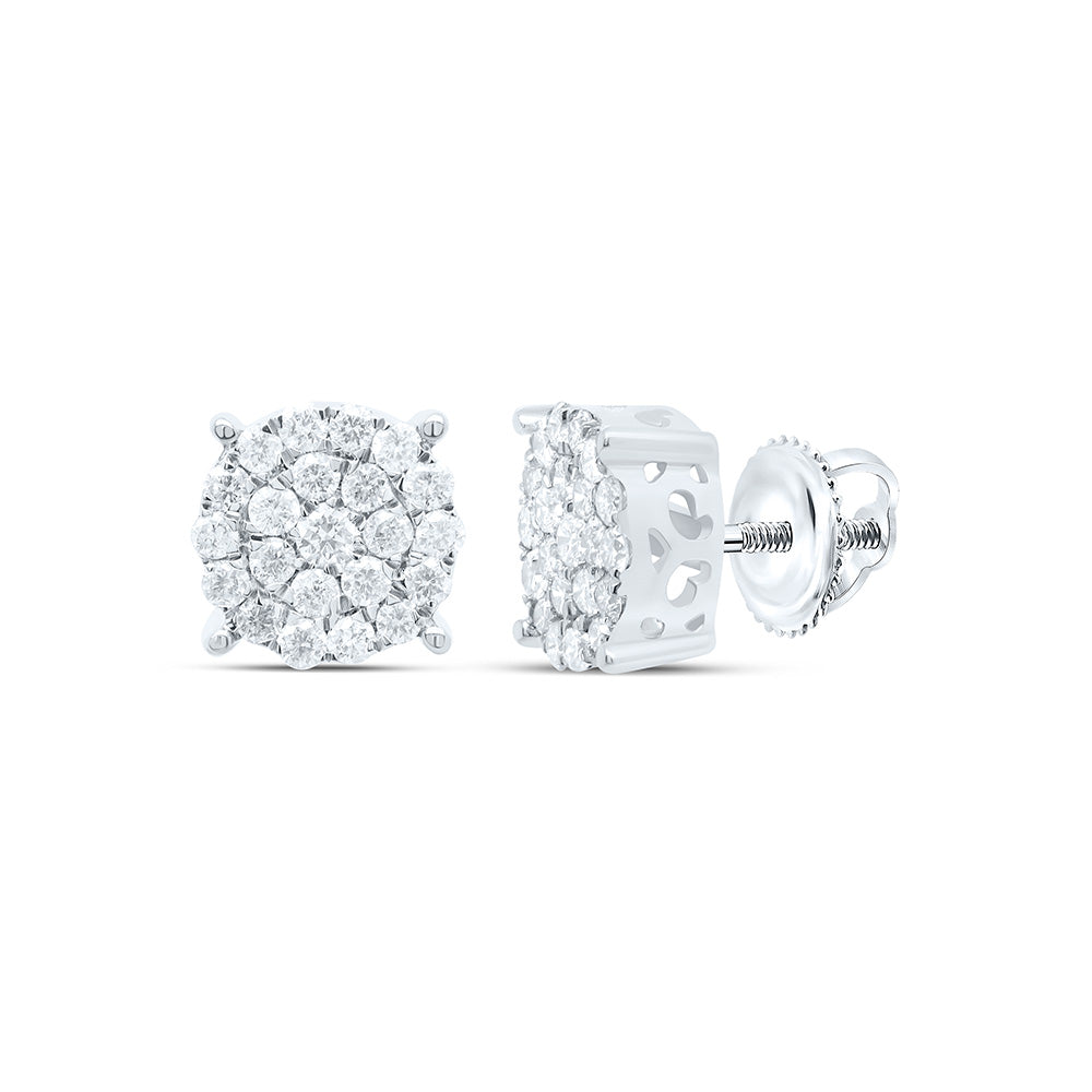 Sterling Silver Yellow-Tone or White-Tone 3/4 Ctw Natural Diamond Round Stud Earring