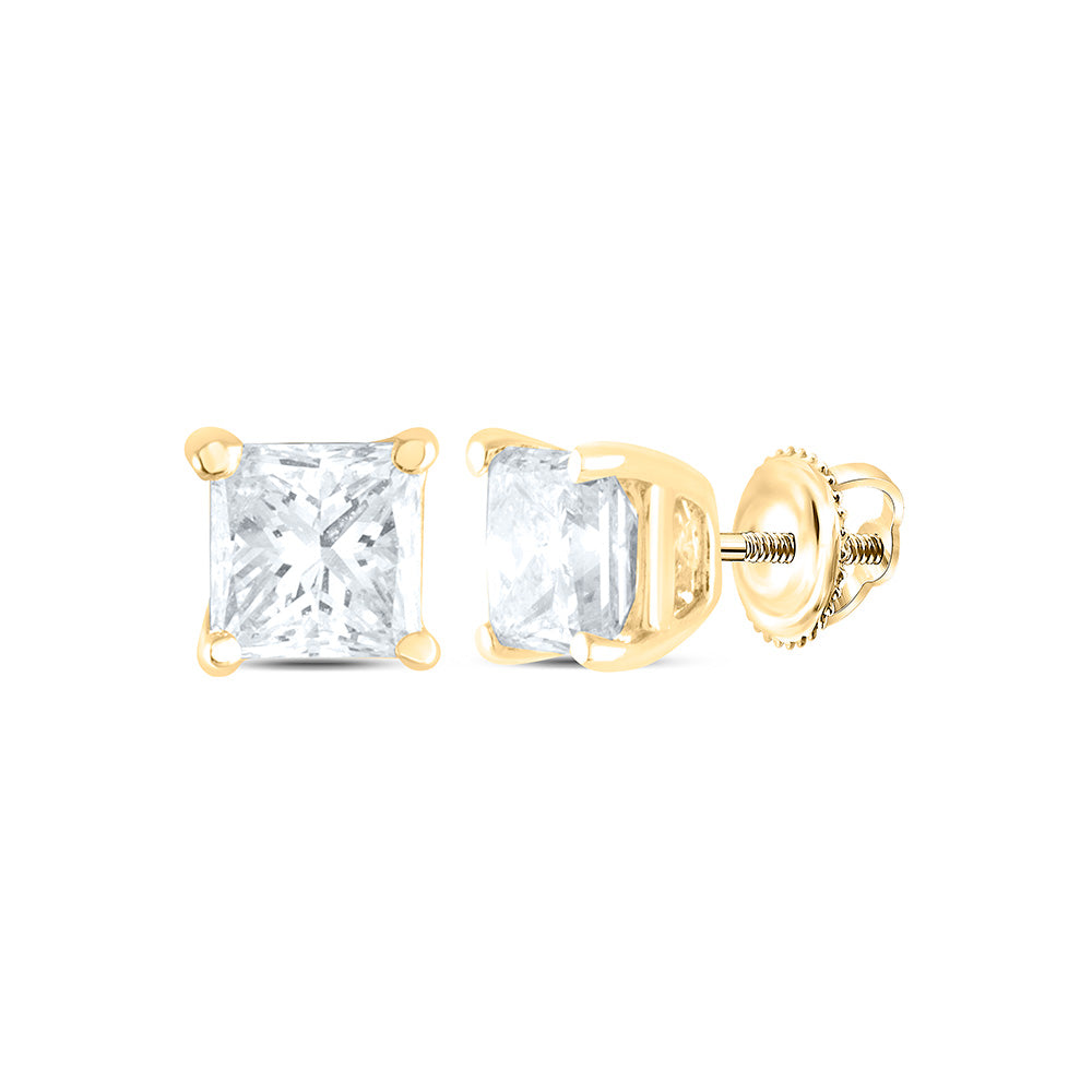 14K Yellow or White Gold 1/5 Ctw Natural Diamond I1-IJ Princess Solitaire Stud Earring