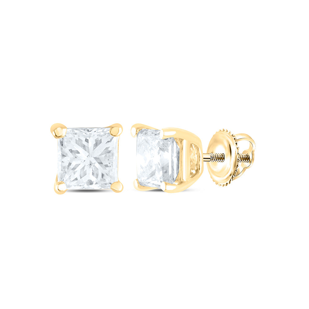14K Yellow or White Gold 1/4 Ctw Natural Diamond I1-IJ Princess Solitaire Stud Earring